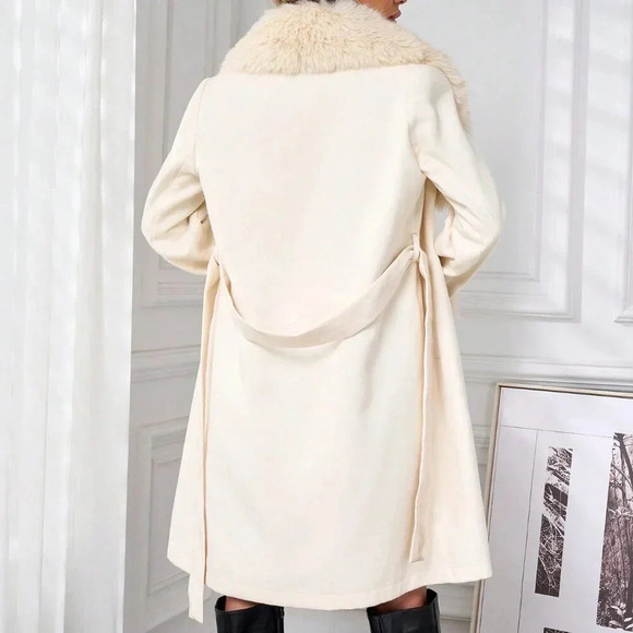 Apricot Elegant Women's Long Sleeve Double Breasted Long  Coat - Picture 3 of 7